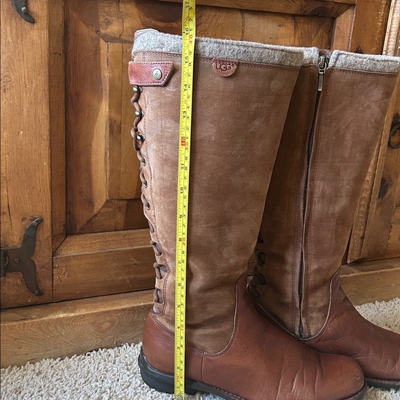 UGG Smithfield Riding Boots Women’s 8 Brown Leather and Suede Knee-High Boots - Picture 3 of 16